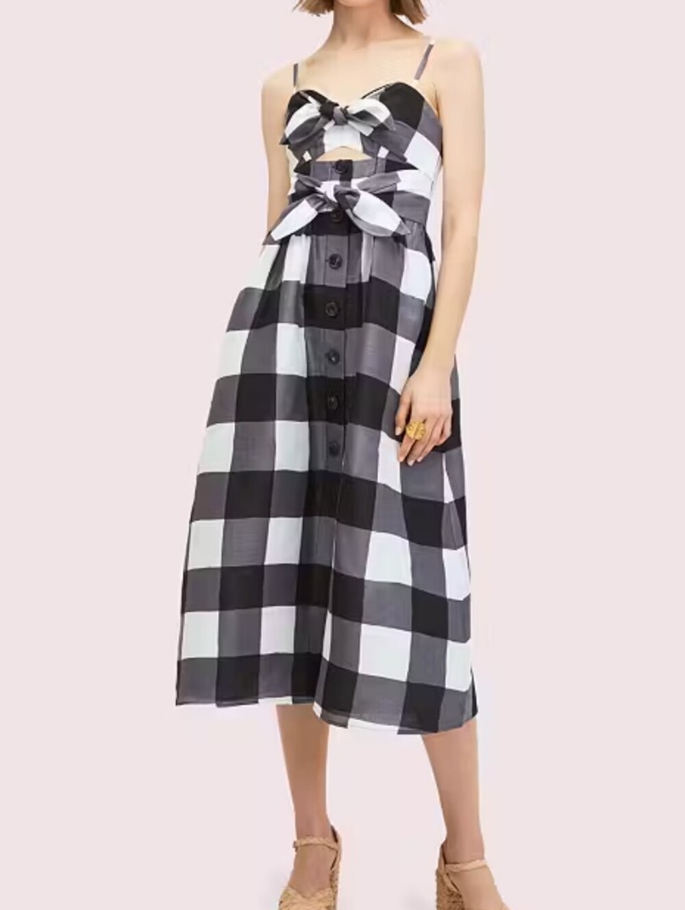 Kate Spade Gingham Tie Front Sundress Size O Silk Linen Blend